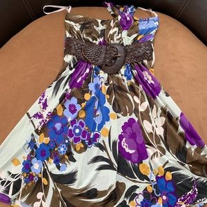 NWT Sky brand small floral top with braided belt